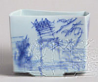 Masamichi Yoshikawa's cubic porcelain vessel with celadon glaze from 1991-2