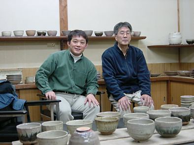 Atsuo Akai (L) and Karatsu potter Hamamoto Hiroyoshi (R)